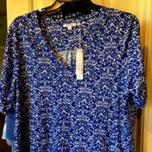 CHico's 3 Short Sleeve Blue/White V Neck Cotton Top Womens (18-20) Tee